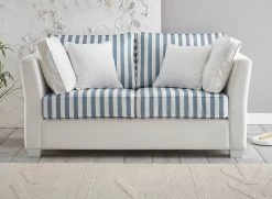 Sofa "Hooge" In Creme Und Blau Landhaus Couch 2-Sitzer 160 Cm Inkl. 4 Kissen