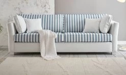 Sofa "Hooge" In Creme Und Blau Landhaus Wohnzimmer Couch 3-Sitzer 240 Cm