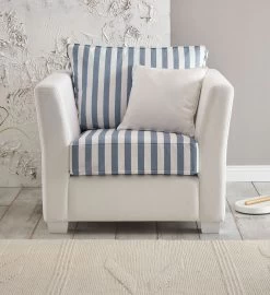 Sessel "Hooge" In Creme Und Blau Landhaus Wohnzimmer Loungesessel 95 Cm