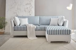 Sofa Set "Hooge" In Creme Und Blau Landhaus Wohnzimmer Couch 3-Sitzer Inklusive Hocker -Wohnwelt Verkauf 10012 5