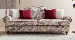 Sofa 3,5-Sitzer "Elita" In Creme Landhaus Blumen Design Couch 228 Cm