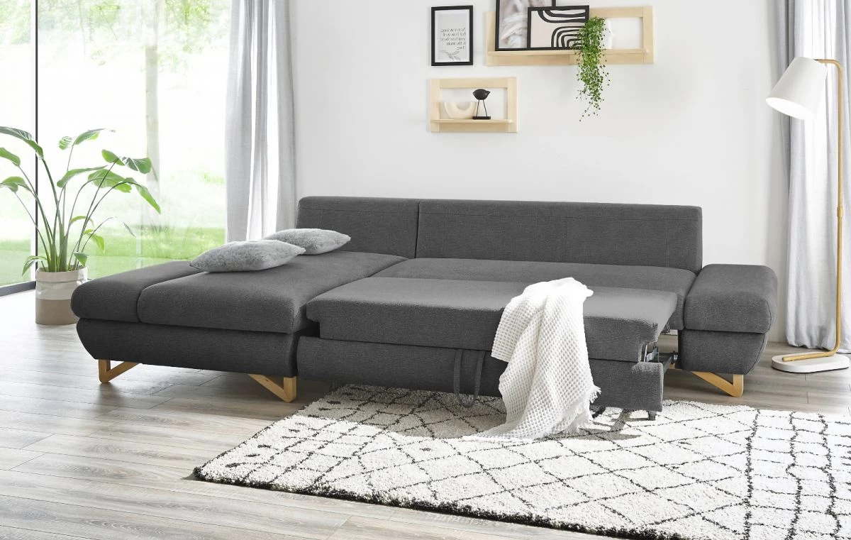 Ecksofa "Skalm" In Grau Struktur-Stoff Sofa Mit Bettfunktion Und Stauraum 284 Cm 4 Ecksofa "Skalm" In Grau Struktur-Stoff Sofa Mit Bettfunktion Und Stauraum 284 Cm – Bild 2
