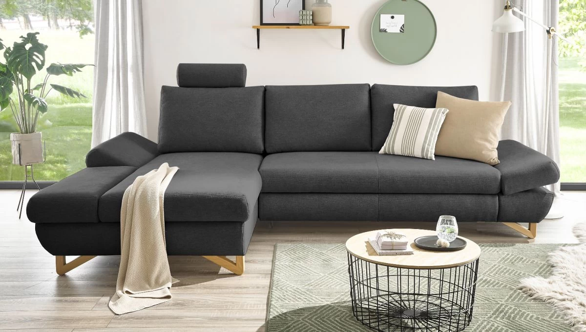 Ecksofa "Skalm" In Grau Velours Wohnzimmer Sofa 3 Ecksofa "Skalm" In Grau Velours Wohnzimmer Sofa