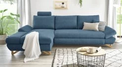 Ecksofa "Skalm" In Blau Struktur-Stoff Wohnzimmer Sofa