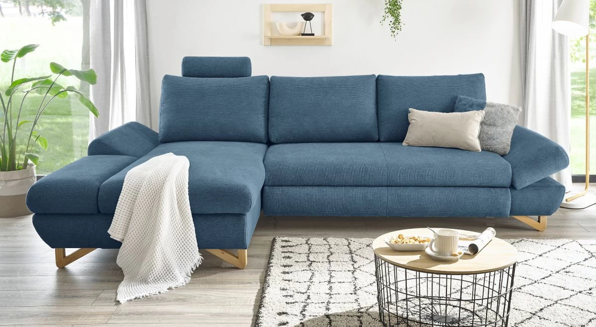 Ecksofa "Skalm" In Blau Struktur-Stoff Wohnzimmer Sofa 3 Ecksofa "Skalm" In Blau Struktur-Stoff Wohnzimmer Sofa