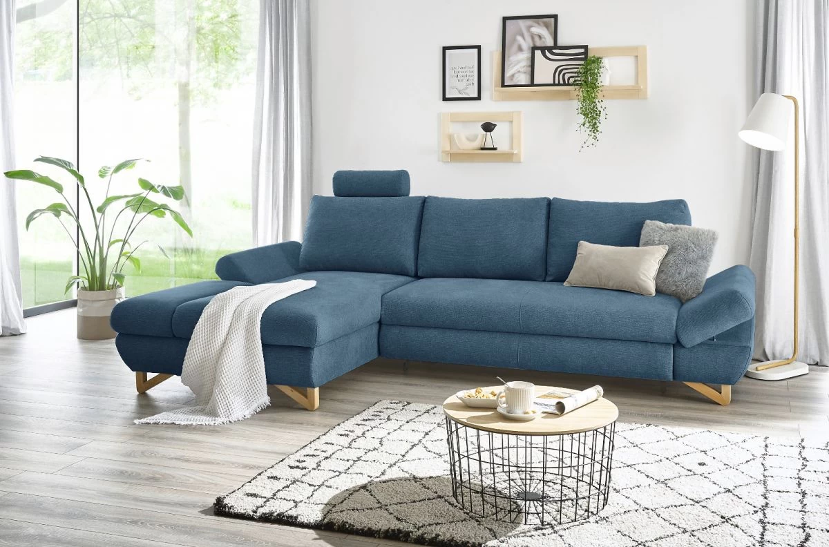 Ecksofa "Skalm" In Blau Struktur-Stoff Wohnzimmer Sofa 7 Ecksofa "Skalm" In Blau Struktur-Stoff Wohnzimmer Sofa – Bild 5