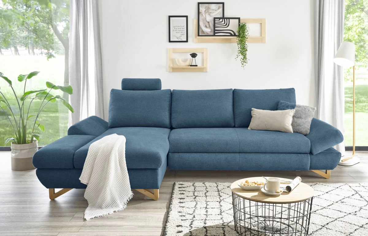 Ecksofa "Skalm" In Blau Struktur-Stoff Wohnzimmer Sofa 8 Ecksofa "Skalm" In Blau Struktur-Stoff Wohnzimmer Sofa – Bild 6