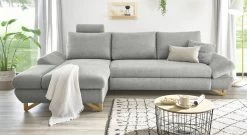 Ecksofa "Skalm" In Hellgrau Struktur-Stoff Wohnzimmer Sofa