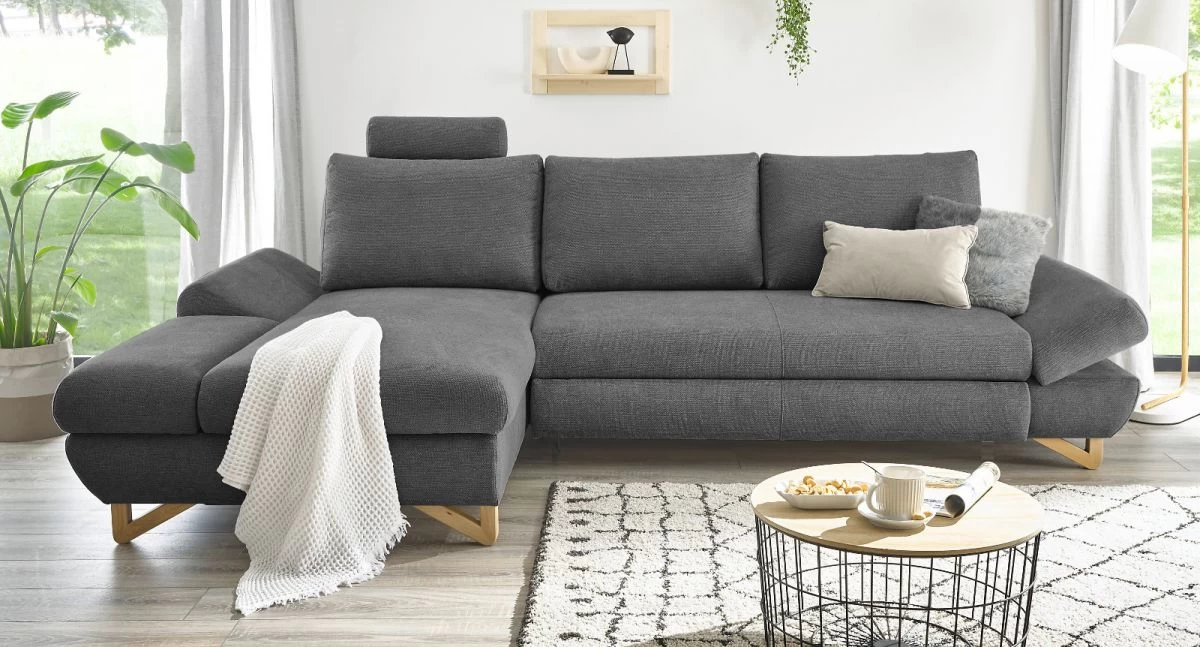 Ecksofa "Skalm" In Grau Struktur-Stoff Wohnzimmer Sofa 3 Ecksofa "Skalm" In Grau Struktur-Stoff Wohnzimmer Sofa