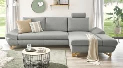 Ecksofa "Skalm" In Hellgrau Velours Wohnzimmer Sofa