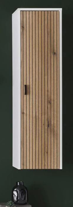 Hängeschrank "Merced" In Weiß Matt Und Evoke Eiche Wohn- Und Esszimmer Wandschrank 33 X 120 Cm