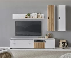 Hängeschrank "Merced" In Weiß Matt Und Evoke Eiche Wohn- Und Esszimmer Wandschrank 33 X 120 Cm -Wohnwelt Verkauf 10085 4