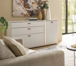 Sideboard "Bellport" In Weiß Matt Und Wotan Eiche Kommode Inklusive Frontbeleuchtung 150 Cm