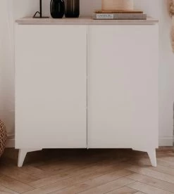 Kommode "Bertrix" In Weiß Und Sandstein Wohn- Und Esszimmer Sideboard 88 X 92 Cm