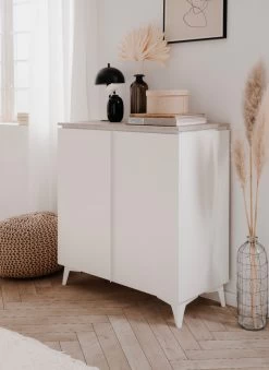 Kommode "Bertrix" In Weiß Und Sandstein Wohn- Und Esszimmer Sideboard 88 X 92 Cm -Wohnwelt Verkauf 10181 3