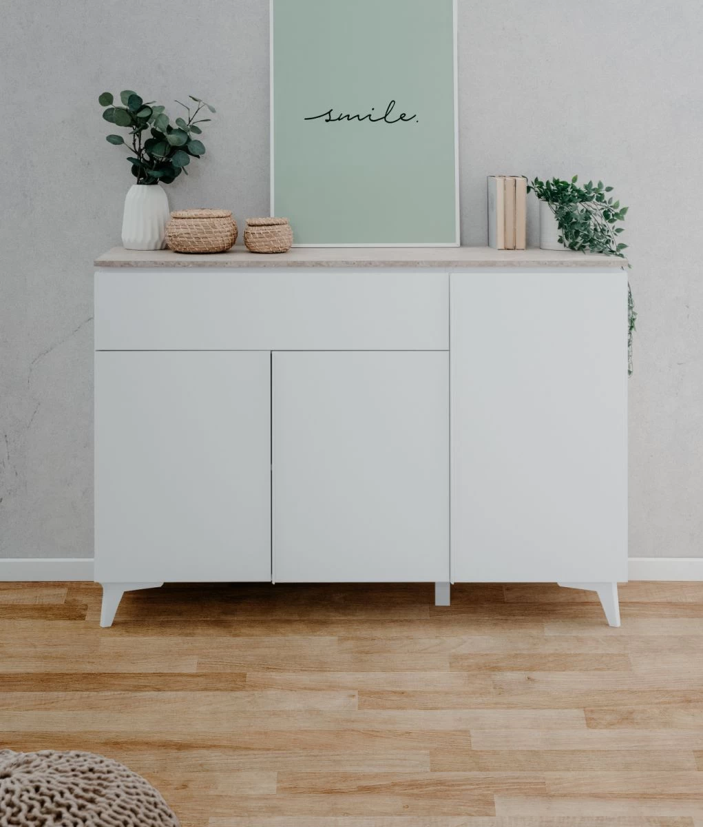 Sideboard "Bertrix" In Weiß Und Sandstein Wohn- Und Esszimmer Kommode 133 X 92 Cm 6 Sideboard "Bertrix" In Weiß Und Sandstein Wohn- Und Esszimmer Kommode 133 X 92 Cm – Bild 4