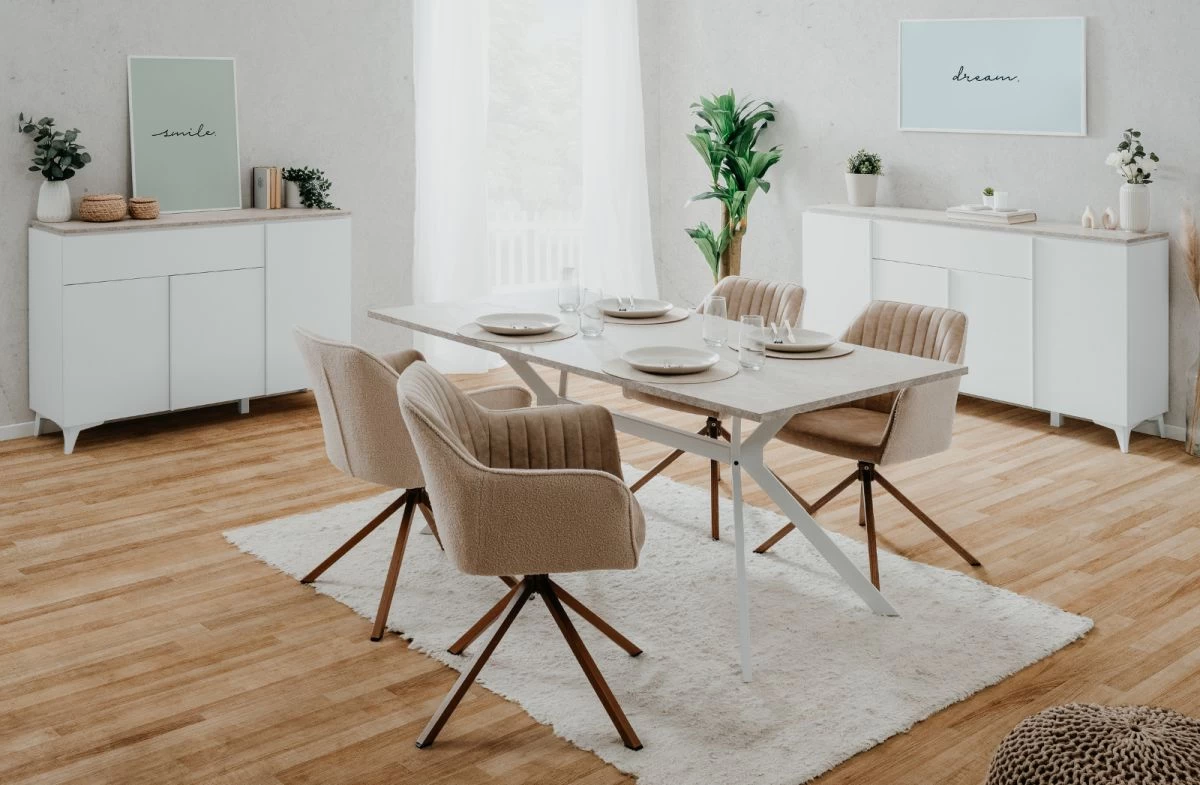 Sideboard "Bertrix" In Weiß Und Sandstein Wohn- Und Esszimmer Kommode 133 X 92 Cm 7 Sideboard "Bertrix" In Weiß Und Sandstein Wohn- Und Esszimmer Kommode 133 X 92 Cm – Bild 5