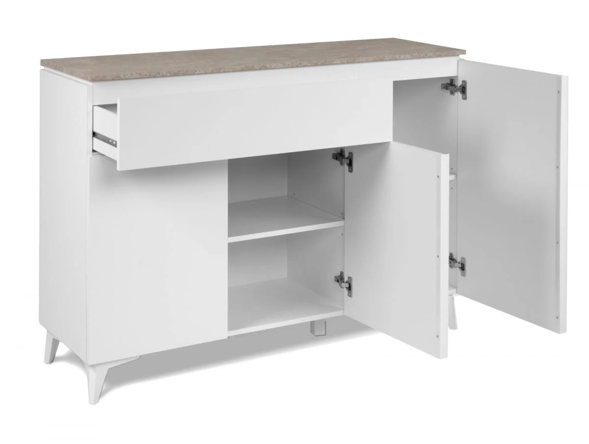 Sideboard "Bertrix" In Weiß Und Sandstein Wohn- Und Esszimmer Kommode 133 X 92 Cm 11 Sideboard "Bertrix" In Weiß Und Sandstein Wohn- Und Esszimmer Kommode 133 X 92 Cm – Bild 9
