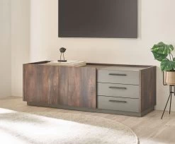 TV-Lowboard "Piano" In Thermo Eiche Und Grau TV Unterteil Mit Soft-Close 152 X 50 Cm -Wohnwelt Verkauf 10187 4