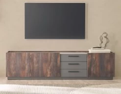 TV-Lowboard "Piano" In Thermo Eiche Und Grau XL TV Unterteil Mit Soft-Close 200 X 50 Cm