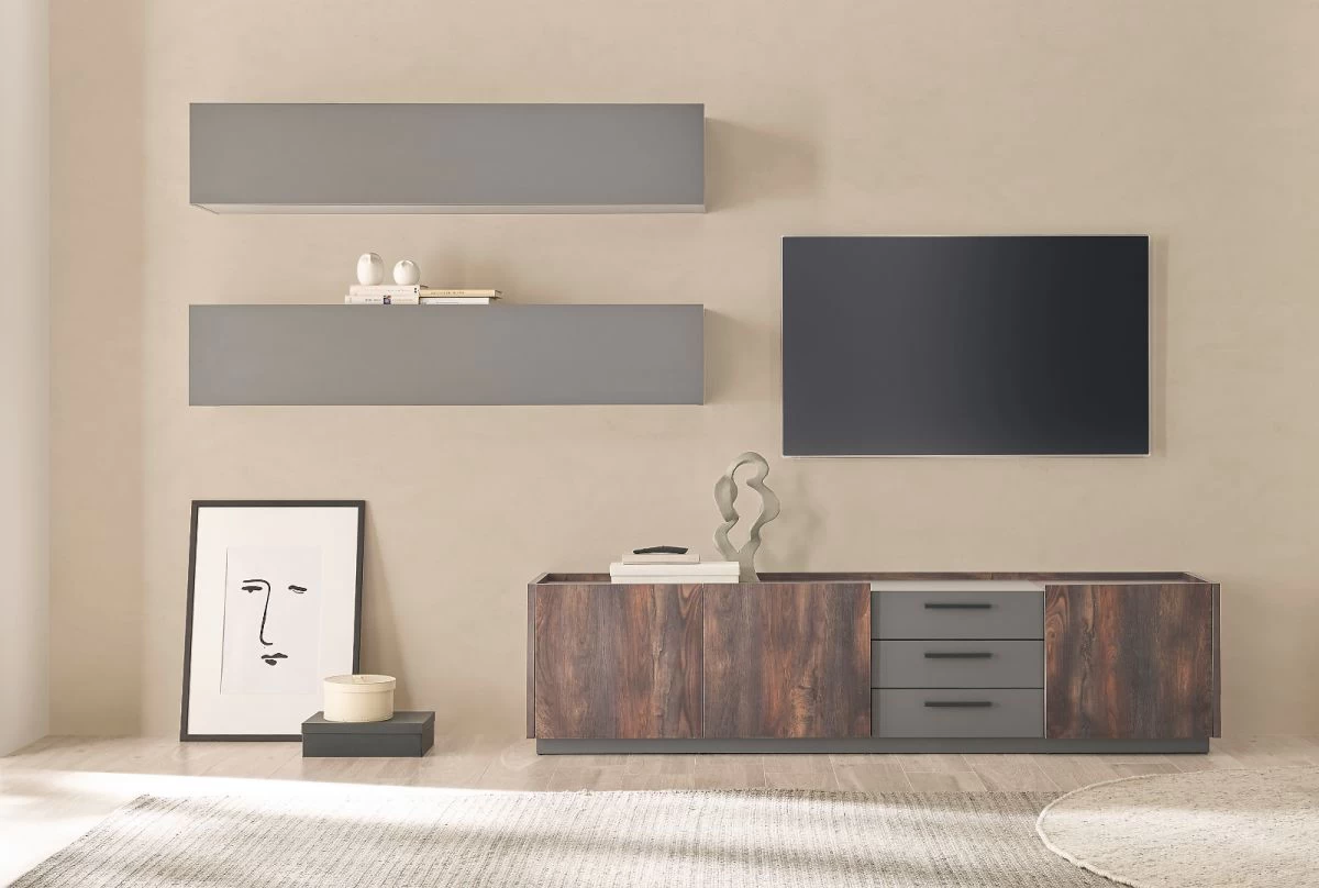 Hängeschrank "Piano" In Grau Wandschrank Hängend 152 X 30 Cm 7 Hängeschrank "Piano" In Grau Wandschrank Hängend 152 X 30 Cm – Bild 5