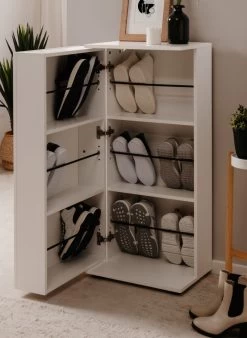Schuhschrank "Satos" In Weiß 50 X 110 Cm, Aufklappbar Für 12 Paar Schuhe