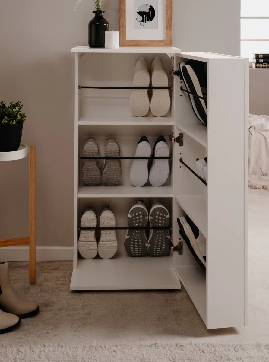 Schuhschrank "Satos" In Weiß 50 X 110 Cm, Aufklappbar Für 12 Paar Schuhe 5 Schuhschrank "Satos" In Weiß 50 X 110 Cm, Aufklappbar Für 12 Paar Schuhe – Bild 3