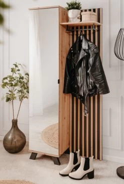 Kompaktgarderobe "Medan" In Artisan Eiche Und Anthrazit Mit 3D-Lamellen Garderobe Mit Spiegel 80 X 190 Cm -Wohnwelt Verkauf 10257 5