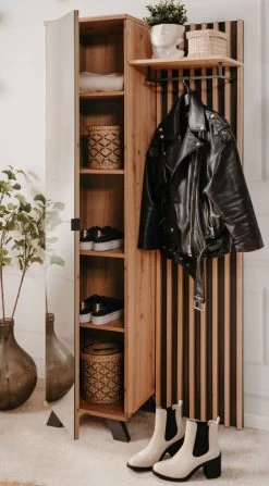 Kompaktgarderobe "Medan" In Artisan Eiche Und Anthrazit Mit 3D-Lamellen Garderobe Mit Spiegel 80 X 190 Cm -Wohnwelt Verkauf 10257 6