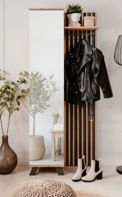 Kompaktgarderobe "Medan" In Artisan Eiche Und Anthrazit Mit 3D-Lamellen Garderobe Mit Spiegel 80 X 190 Cm -Wohnwelt Verkauf 10257 7