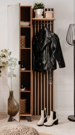 Kompaktgarderobe "Medan" In Artisan Eiche Und Anthrazit Mit 3D-Lamellen Garderobe Mit Spiegel 80 X 190 Cm -Wohnwelt Verkauf 10257 8