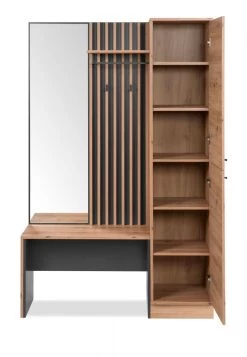 Kompaktgarderobe "Medan" In Artisan Eiche Und Anthrazit Mit 3D-Lamellen Garderobe Mit Spiegel 122 X 190 Cm -Wohnwelt Verkauf 10258 10