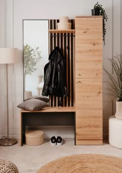 Kompaktgarderobe "Medan" In Artisan Eiche Und Anthrazit Mit 3D-Lamellen Garderobe Mit Spiegel 122 X 190 Cm -Wohnwelt Verkauf 10258 5