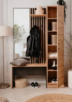 Kompaktgarderobe "Medan" In Artisan Eiche Und Anthrazit Mit 3D-Lamellen Garderobe Mit Spiegel 122 X 190 Cm -Wohnwelt Verkauf 10258 6