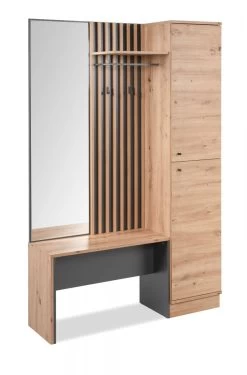 Kompaktgarderobe "Medan" In Artisan Eiche Und Anthrazit Mit 3D-Lamellen Garderobe Mit Spiegel 122 X 190 Cm -Wohnwelt Verkauf 10258 7