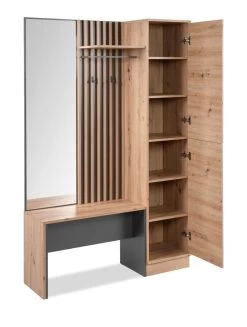 Kompaktgarderobe "Medan" In Artisan Eiche Und Anthrazit Mit 3D-Lamellen Garderobe Mit Spiegel 122 X 190 Cm -Wohnwelt Verkauf 10258 8