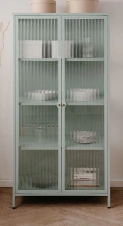 Metall Vitrine "Milton" In Mintgrün Vitrinenschrank 80 X 160 Cm