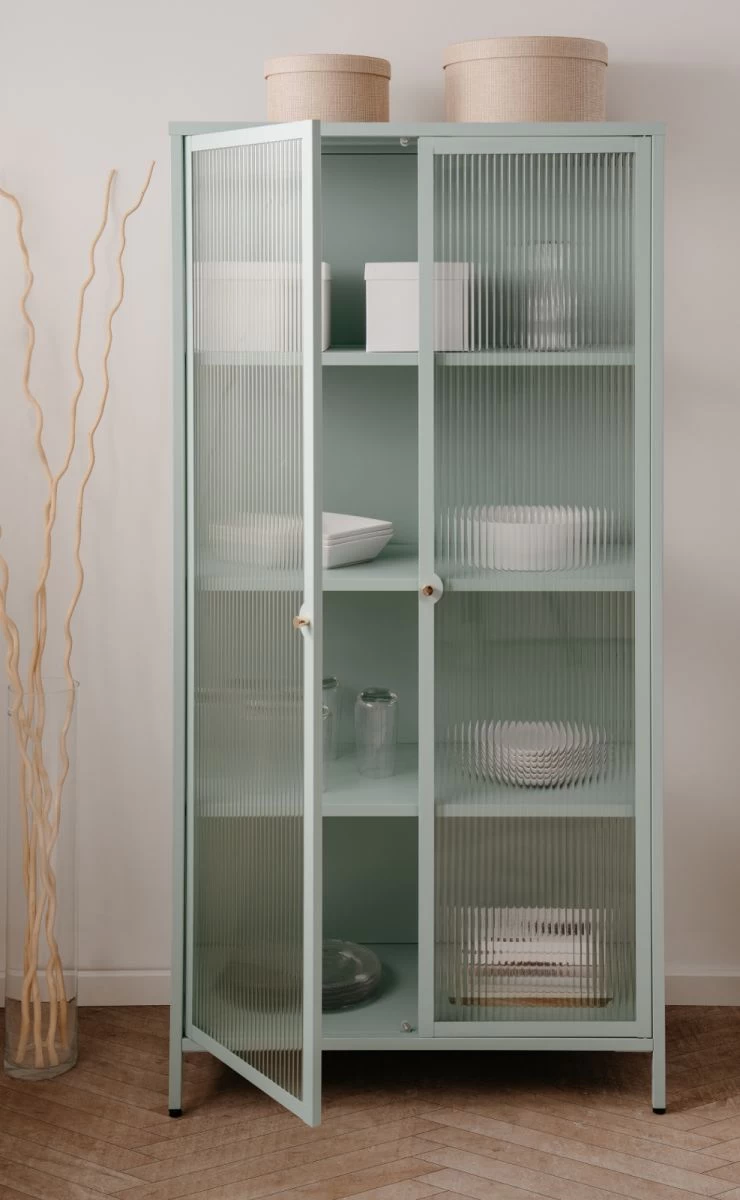 Metall Vitrine "Milton" In Mintgrün Vitrinenschrank 80 X 160 Cm 4 Metall Vitrine "Milton" In Mintgrün Vitrinenschrank 80 X 160 Cm – Bild 2