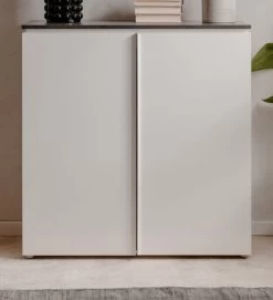 Kommode "Brest" In Weiß Glanz Und Matera Grau Sideboard 89 Cm