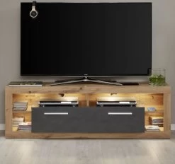 TV-Lowboard Rock In Matera Anthrazit Und Wotan Eiche TV-Unterteil 150 X 48 Cm