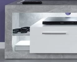 TV-Lowboard Rock In Weiß Hochglanz Und Stone Design Grau Fernsehtisch 150 X 48 Cm