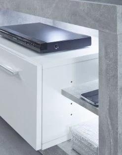 TV-Lowboard Rock In Weiß Hochglanz Und Stone Design Grau Fernsehtisch 150 X 48 Cm -Wohnwelt Verkauf 3920 3