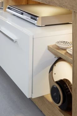 TV-Lowboard Rock In Weiß Hochglanz Und Wotan Eiche TV-Unterteil 150 X 48 Cm -Wohnwelt Verkauf 3921 3