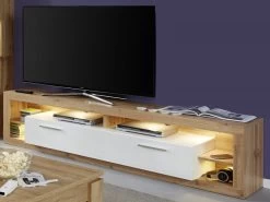 TV-Lowboard Rock In Weiß Hochglanz Und Wotan Eiche Fernsehtisch Breite 200 Cm