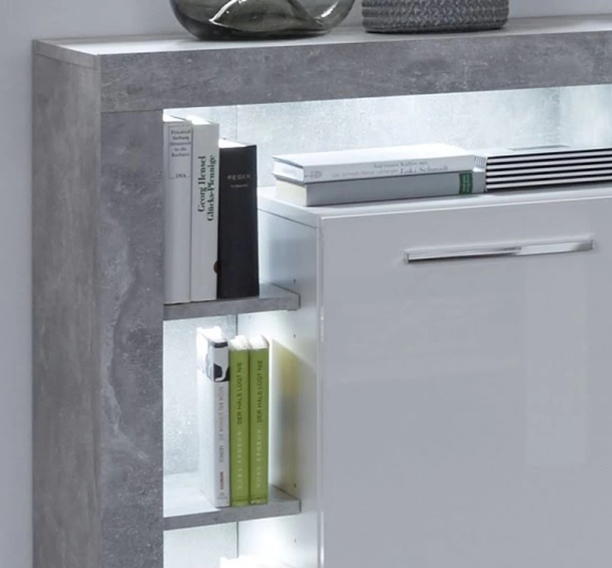 Kommode Rock In Weiß Hochglanz Und Stone Design Grau Highboard 121 X 128 Cm 4 Kommode Rock In Weiß Hochglanz Und Stone Design Grau Highboard 121 X 128 Cm – Bild 2