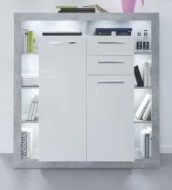 Kommode Rock In Weiß Hochglanz Und Stone Design Grau Highboard 121 X 128 Cm 9 Kommode Rock In Weiß Hochglanz Und Stone Design Grau Highboard 121 X 128 Cm -Wohnwelt Verkauf 3997 3