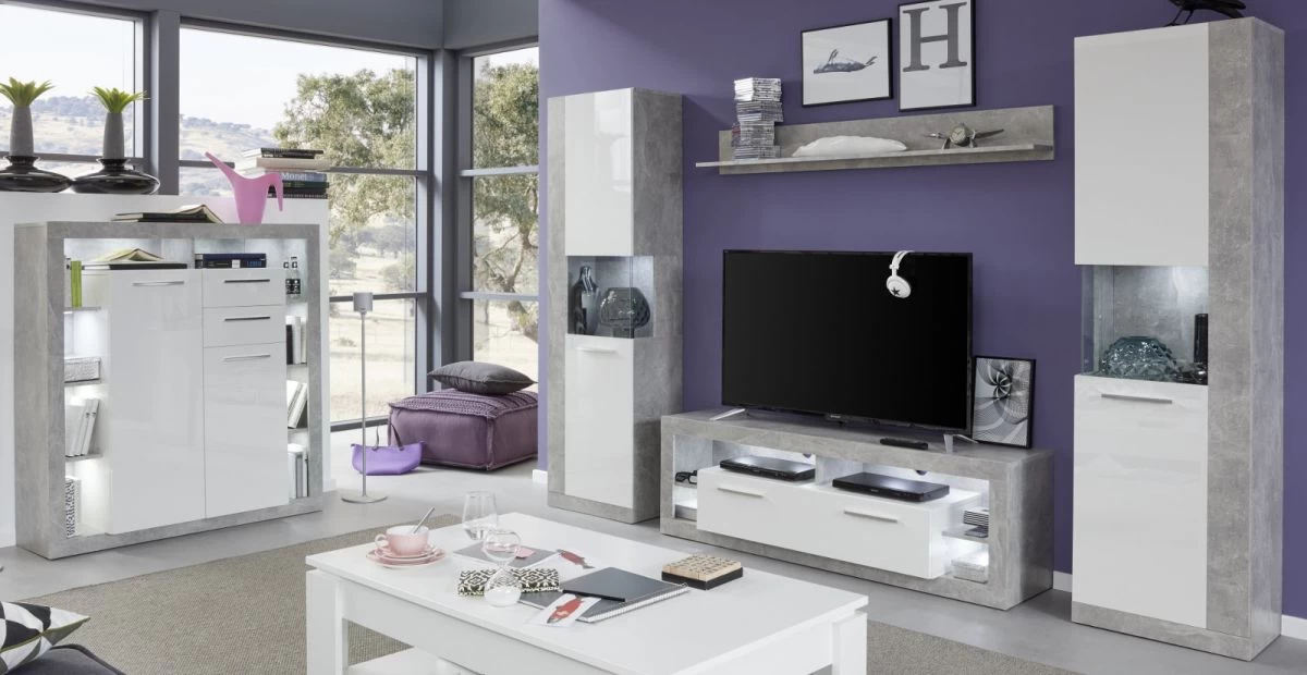 Kommode Rock In Weiß Hochglanz Und Stone Design Grau Highboard 121 X 128 Cm 6 Kommode Rock In Weiß Hochglanz Und Stone Design Grau Highboard 121 X 128 Cm – Bild 4