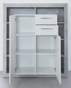 Kommode Rock In Weiß Hochglanz Und Stone Design Grau Highboard 121 X 128 Cm 11 Kommode Rock In Weiß Hochglanz Und Stone Design Grau Highboard 121 X 128 Cm -Wohnwelt Verkauf 3997 5