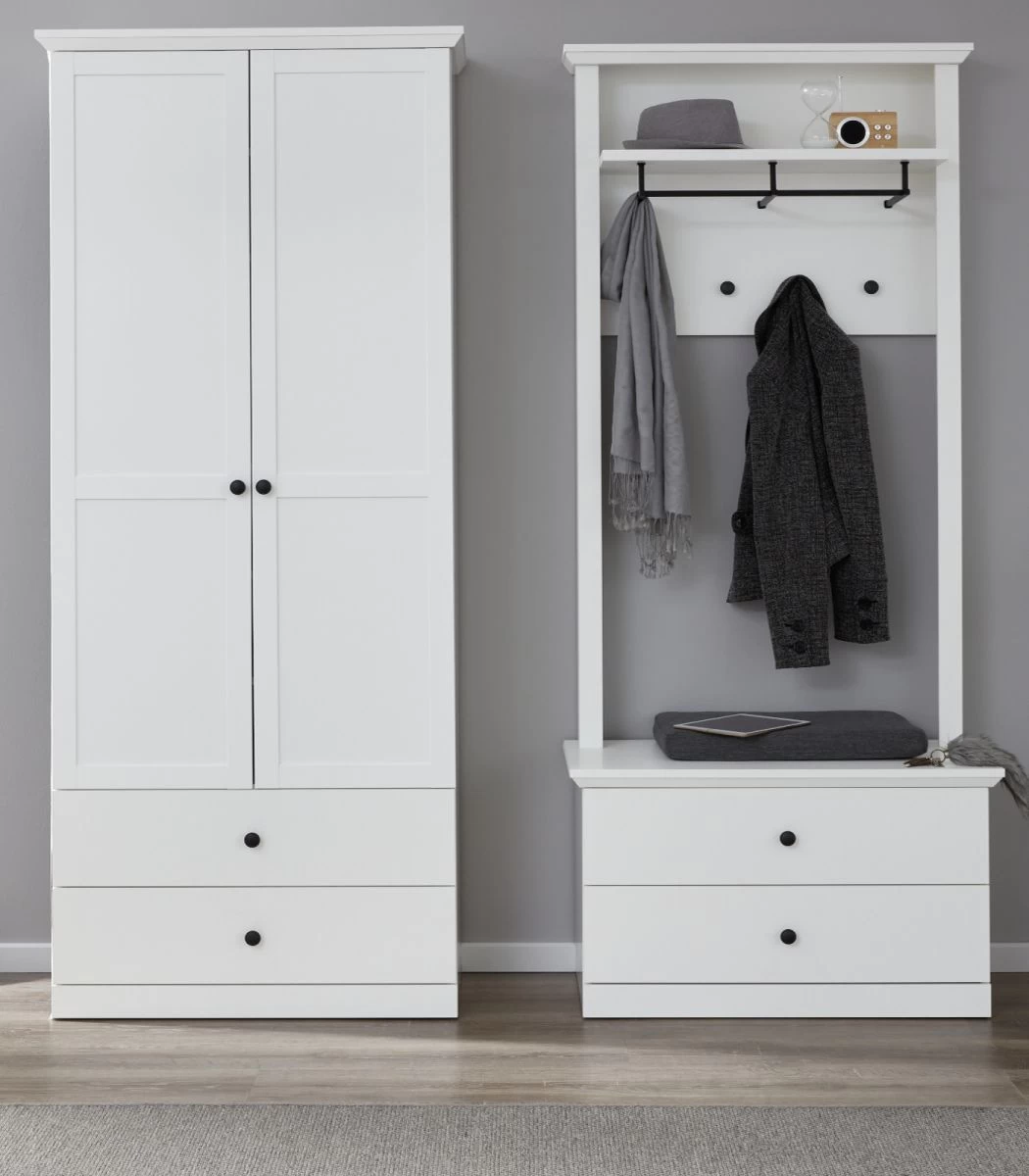 Garderobe "Baxter" 3-teilig In Weiß Landhaus Garderobenset Mit Schuh- / Garderobenschrank 177 X 196 Cm 3 Garderobe "Baxter" 3-teilig In Weiß Landhaus Garderobenset Mit Schuh- / Garderobenschrank 177 X 196 Cm