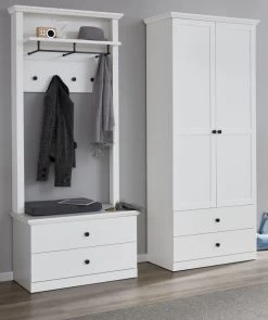 Garderobe "Baxter" 3-teilig In Weiß Landhaus Garderobenset Mit Schrank, Paneel Und Schuhbank 177 X 196 Cm -Wohnwelt Verkauf 4219 4
